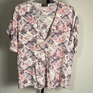 EUC crosby. Top Pink and Purple Watercolor Split V-Neck Rayon Blouse XL